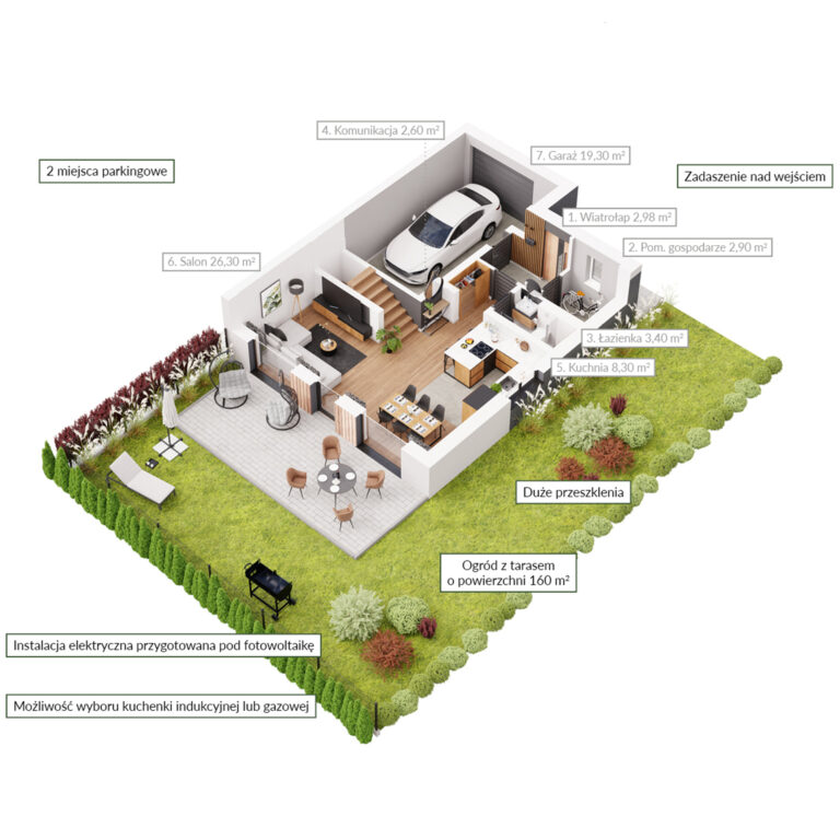 Rzut 3D domu bliźniaczego pod Nowym Sączem - Nawojowa Park - Uryga Invest