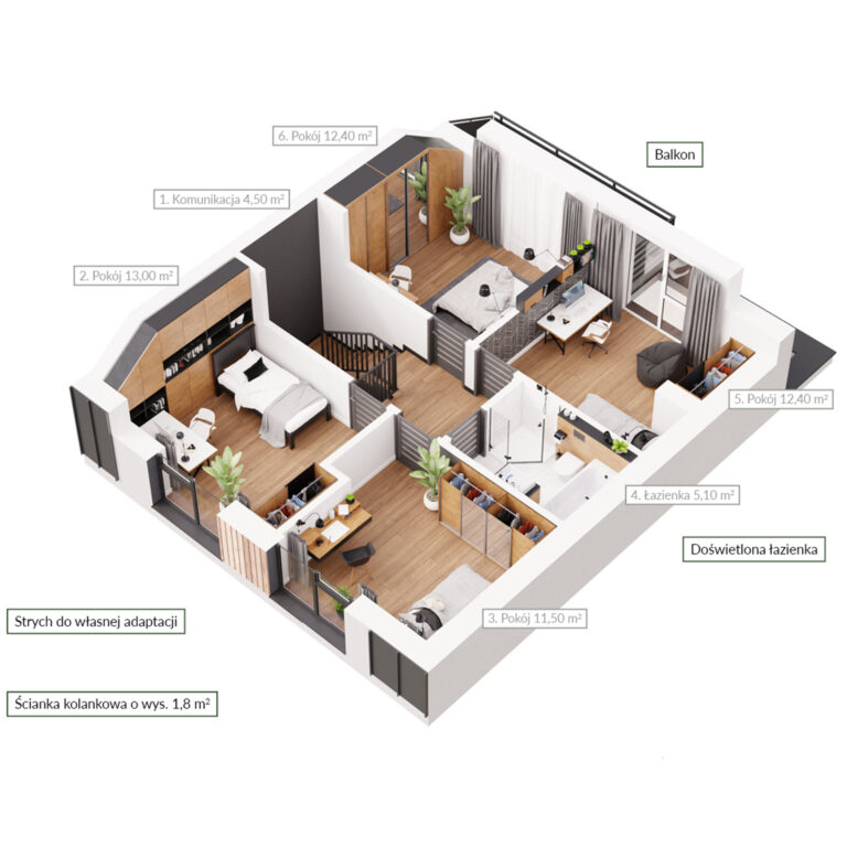 Rzut 3D domu bliźniaczego pod Nowym Sączem - Nawojowa Park - Uryga Invest