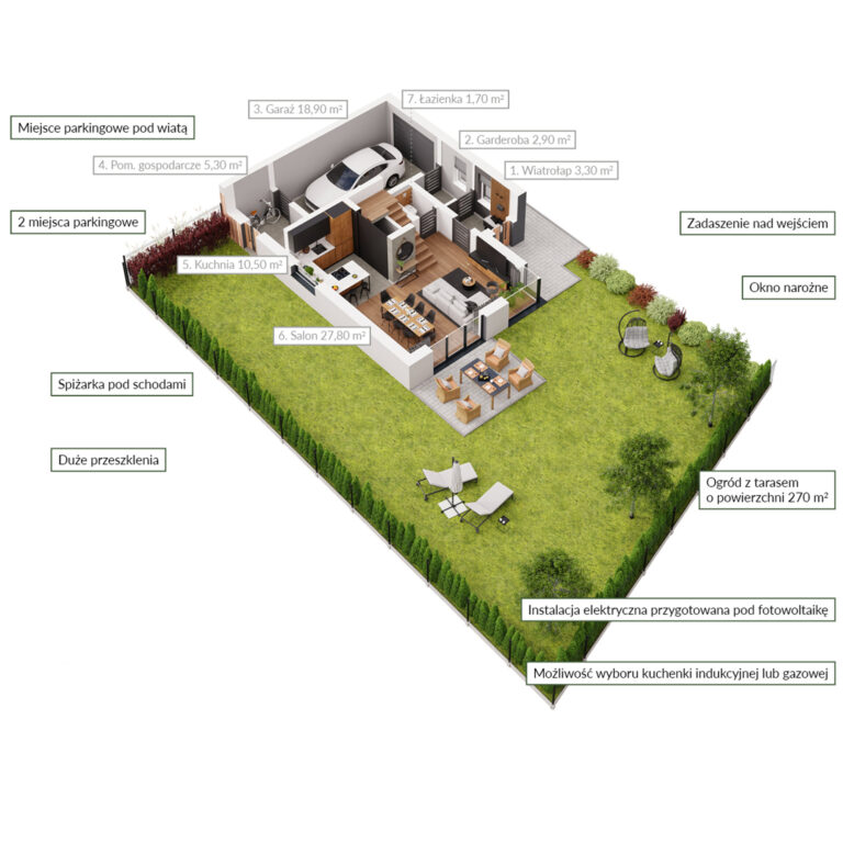 Rzut 3D domu bliźniaczego pod Nowym Sączem - Nawojowa Park - Uryga Invest